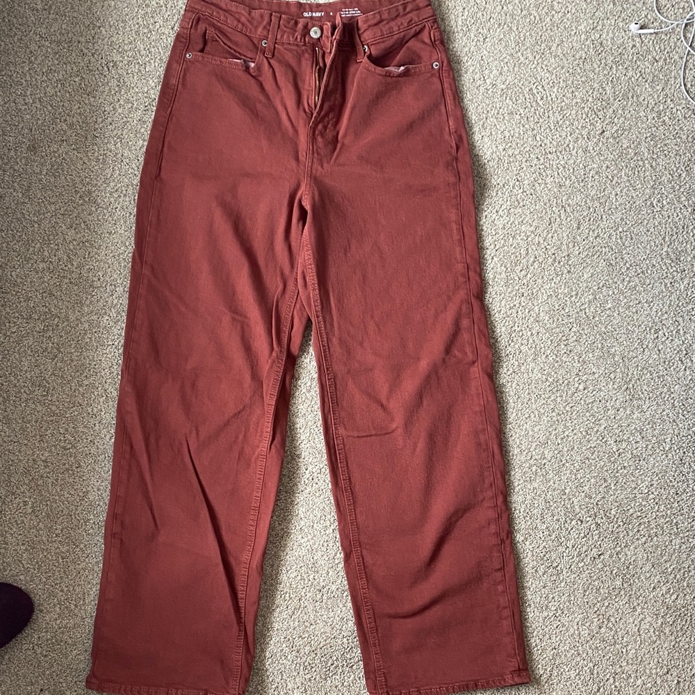 Old Navy Brick Red Extra High Rise Sky-Hi Wide Leg Pants
